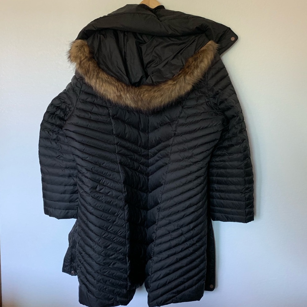 Black Down Plus Size Coat with Faux Fur Trim